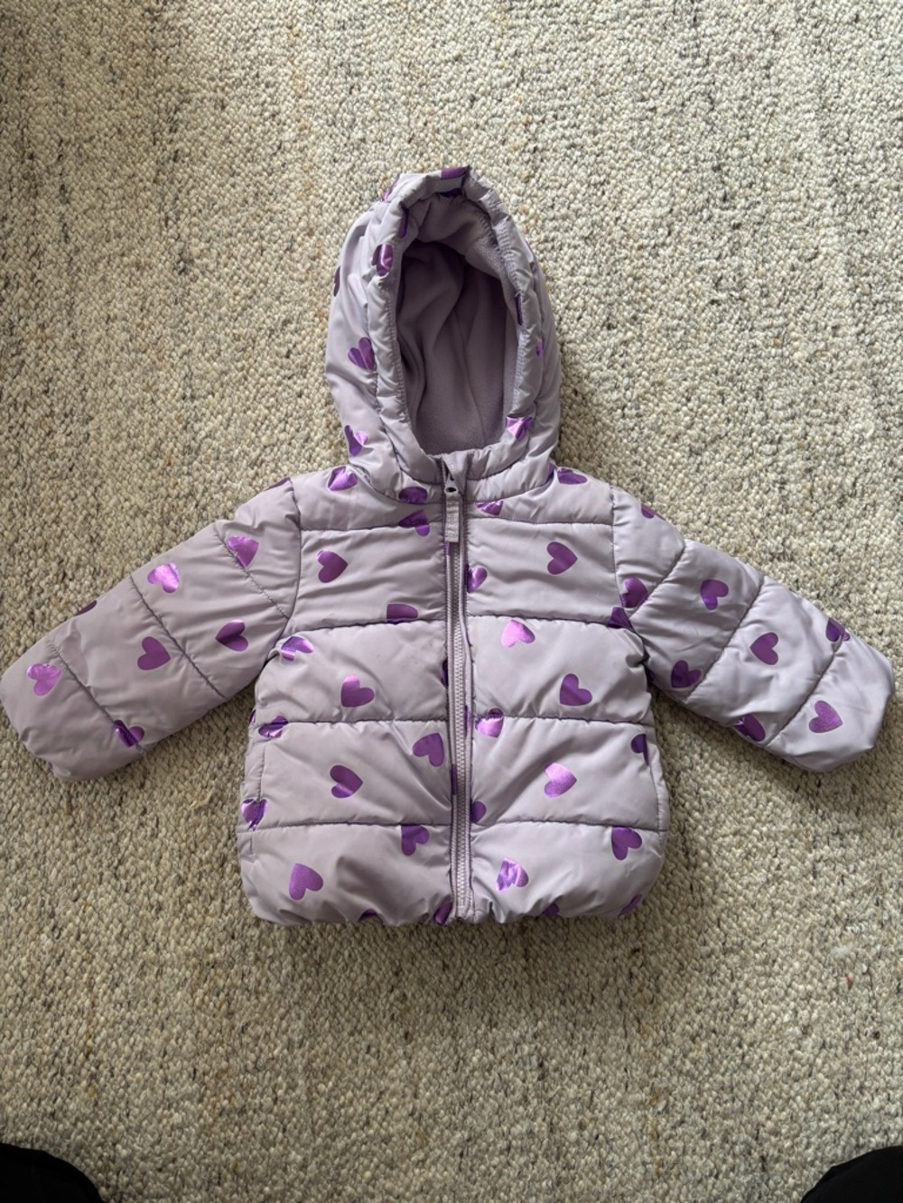 The Children's Place Lavender Puffer Jacket with Purple Heart Print